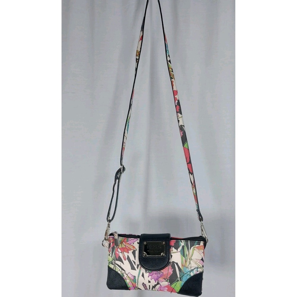 Nicole Miller Floral Abstract Faux Leather Mini Crossbody Bag Purse
